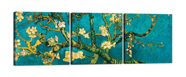 Quadri Stampa su Tela con Telaio in Legno 3 pezzi Van Gogh Mandorlo in fiore