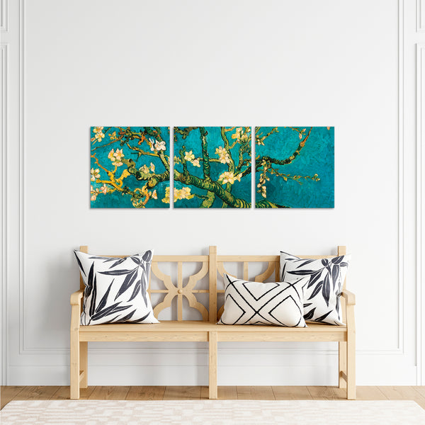 Quadri Stampa su Tela con Telaio in Legno 3 pezzi Van Gogh Mandorlo in fiore
