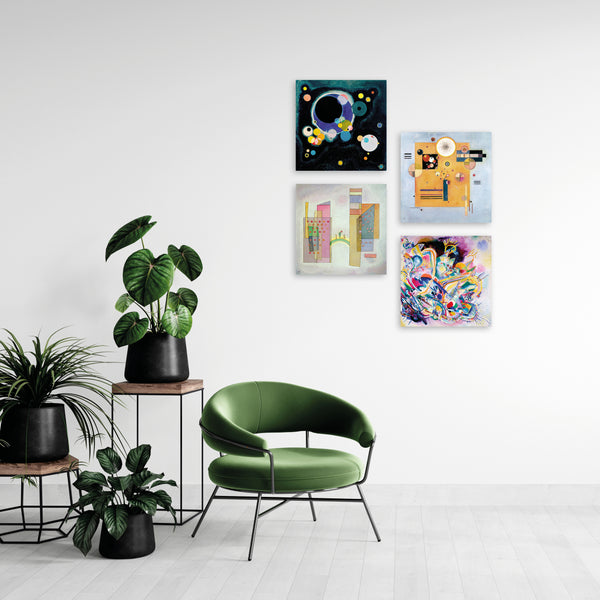 Quadri Stampa su Tela con Telaio in Legno 4 pezzi Wassily Kandinsky