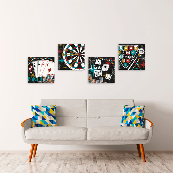 Quadri Stampa su Tela con Telaio in Legno 4 pezzi Vintage Arcade, Poker, Roulette