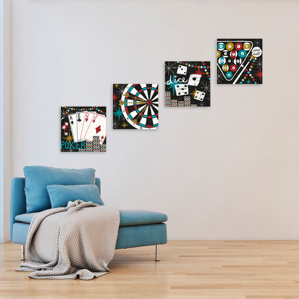 Quadri Stampa su Tela con Telaio in Legno 4 pezzi Vintage Arcade, Poker, Roulette