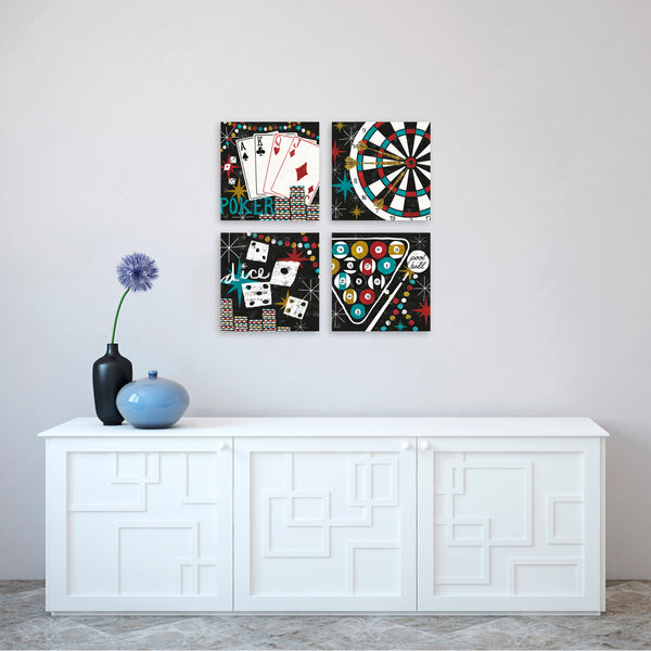 Quadri Stampa su Tela con Telaio in Legno 4 pezzi Vintage Arcade, Poker, Roulette