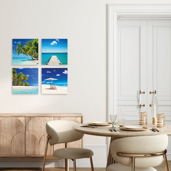 Quadri Stampa su Tela con Telaio in Legno 4 pezzi Spiaggia tropicale