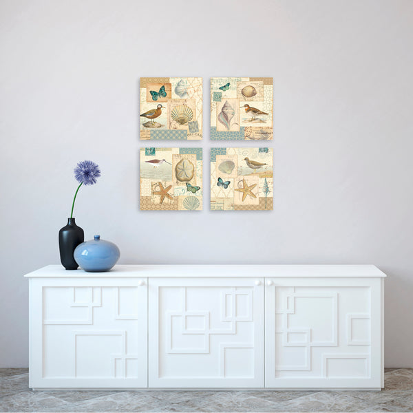 Quadri Stampa su Tela con Telaio in Legno 4 pezzi Stile vintage