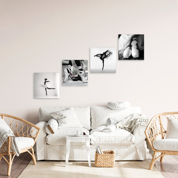 Quadri Stampa su Tela con Telaio in Legno 4 pezzi Ballerina in bianco e nero