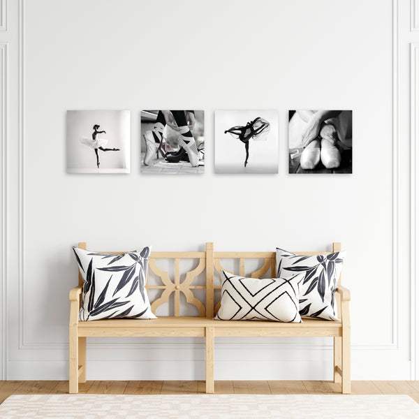 Quadri Stampa su Tela con Telaio in Legno 4 pezzi Ballerina in bianco e nero