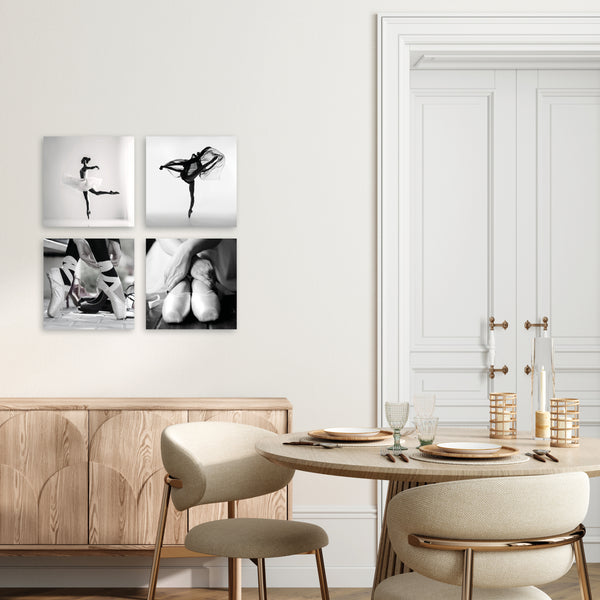 Quadri Stampa su Tela con Telaio in Legno 4 pezzi Ballerina in bianco e nero