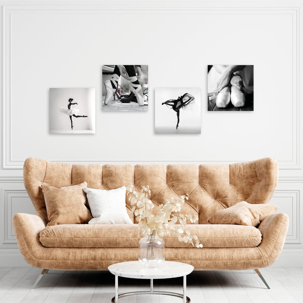 Quadri Stampa su Tela con Telaio in Legno 4 pezzi Ballerina in bianco e nero