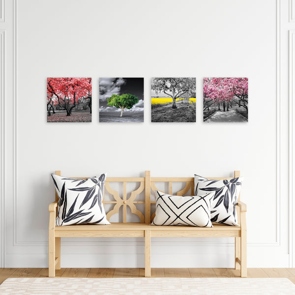 Quadri Stampa su Tela con Telaio in Legno 4 pezzi Alberi con foglie colorate