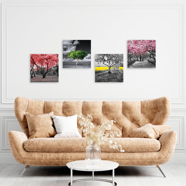 Quadri Stampa su Tela con Telaio in Legno 4 pezzi Alberi con foglie colorate