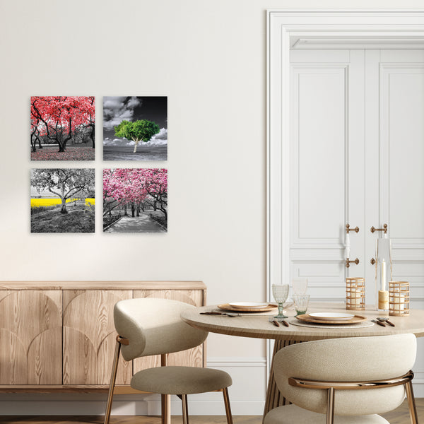 Quadri Stampa su Tela con Telaio in Legno 4 pezzi Alberi con foglie colorate