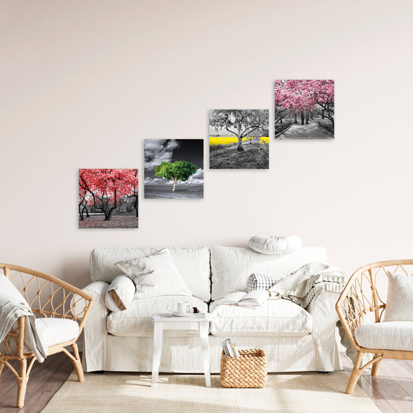 Quadri Stampa su Tela con Telaio in Legno 4 pezzi Alberi con foglie colorate