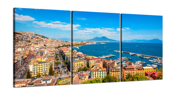 Quadri Stampa su Tela con Telaio in Legno 3 pezzi Panorama Napoli Vesuvio
