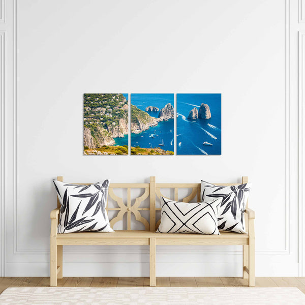 Quadri Stampa su Tela con Telaio in Legno 3 pezzi Panorama Farglioni Capri