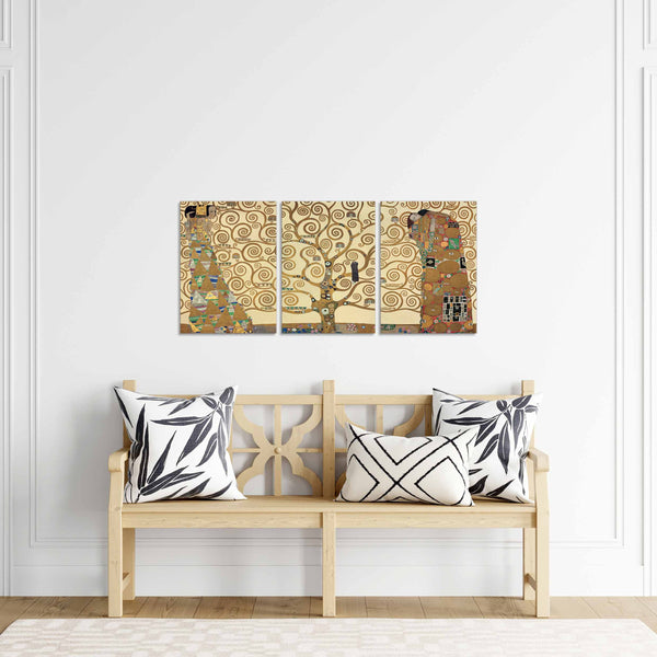 Quadri Stampa su Tela con Telaio in Legno 3 pezzi Giardino Gustav Klimt L'albero della vita