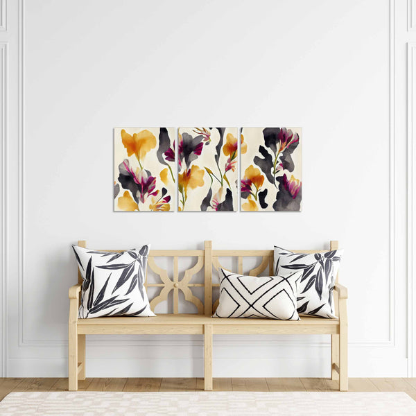 Quadri Stampa su Tela con Telaio in Legno 3 pezzi Fiori astratti colorati