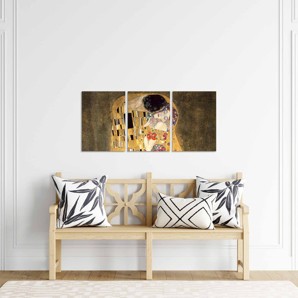 Quadri Stampa su Tela con Telaio in Legno 3 pezzi Gustav Klimt Il Bacio
