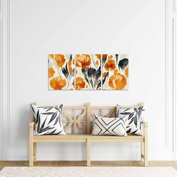 Quadri Stampa su Tela con Telaio in Legno 3 pezzi Fiori astratti colorati