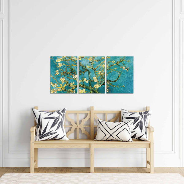 Quadri Stampa su Tela con Telaio in Legno 3 pezzi Vincent Van Gogh Mandorlo in fiore