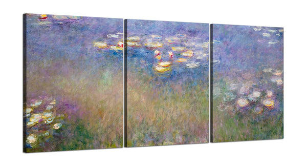 Quadri Stampa su Tela con Telaio in Legno 3 pezzi Claude Monet Ninfee