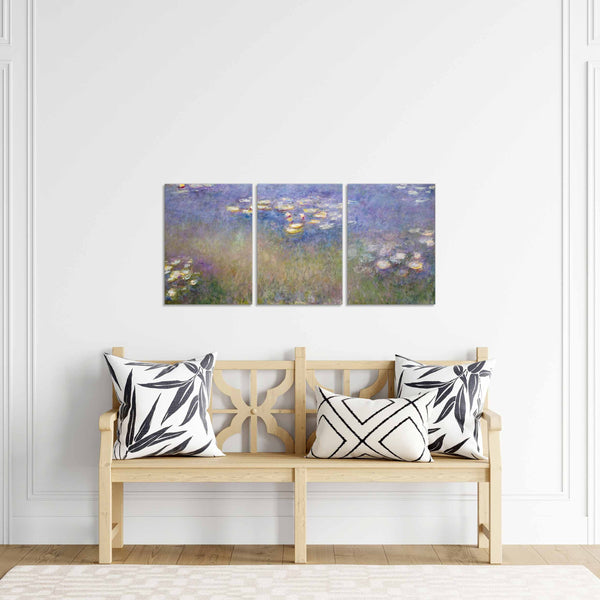 Quadri Stampa su Tela con Telaio in Legno 3 pezzi Claude Monet Ninfee