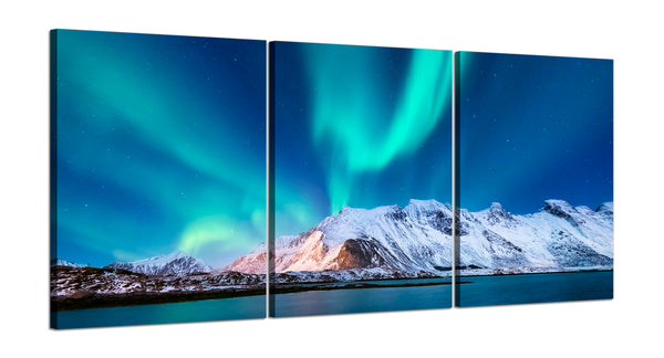 Quadri Stampa su Tela con Telaio in Legno 3 pezzi Aurora Boreale