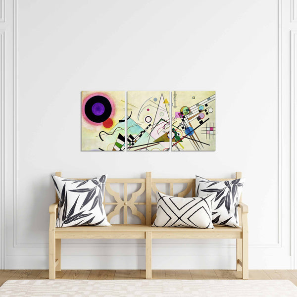 Quadri Stampa su Tela con Telaio in Legno 3 pezzi Wassily Kandinsky composizione