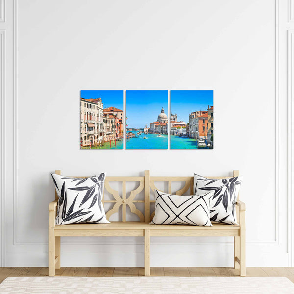 Quadri Stampa su Tela con Telaio in Legno 3 pezzi Panorama Canal Grande Venezia