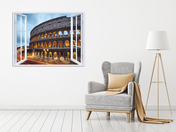 Quadro Finestra roma colosseo 100x75 cm Stampa su Tela con Telaio in Legno Arredamento Arte Arredo Moderno - Made in Italy