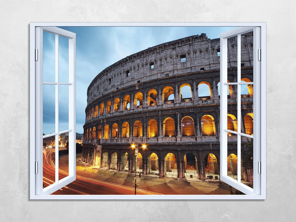 Quadro Finestra roma colosseo 100x75 cm Stampa su Tela con Telaio in Legno Arredamento Arte Arredo Moderno - Made in Italy