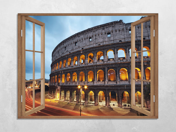 Quadro Finestra roma colosseo 100x75 cm Stampa su Tela con Telaio in Legno Arredamento Arte Arredo Moderno - Made in Italy