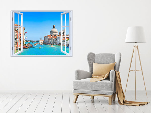 Quadro Finestra venezia canal grande 100x75 cm Stampa su Tela con Telaio in Legno Arredamento Arte Arredo Moderno - Made in Italy
