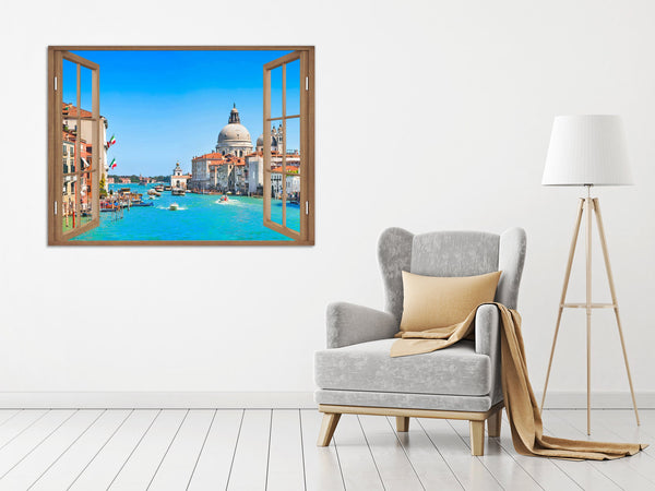 Quadro Finestra venezia canal grande 100x75 cm Stampa su Tela con Telaio in Legno Arredamento Arte Arredo Moderno - Made in Italy