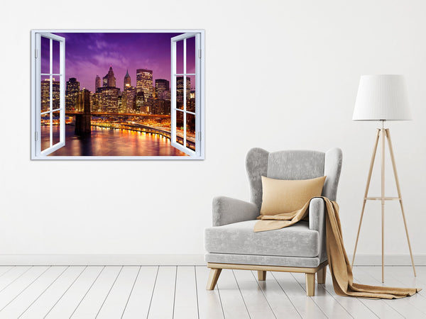 Quadro Finestra new york 100x75 cm Stampa su Tela con Telaio in Legno Arredamento Arte Arredo Moderno - Made in Italy
