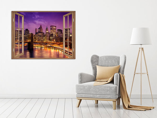 Quadro Finestra new york 100x75 cm Stampa su Tela con Telaio in Legno Arredamento Arte Arredo Moderno - Made in Italy
