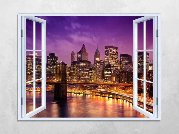 Quadro Finestra new york 100x75 cm Stampa su Tela con Telaio in Legno Arredamento Arte Arredo Moderno - Made in Italy