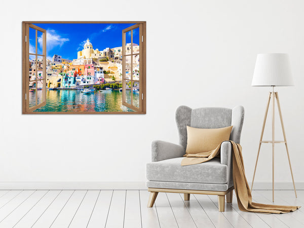 Quadro Finestra napoli isola di procida 100x75 cm Stampa su Tela con Telaio in Legno Arredamento Arte Arredo Moderno - Made in Italy