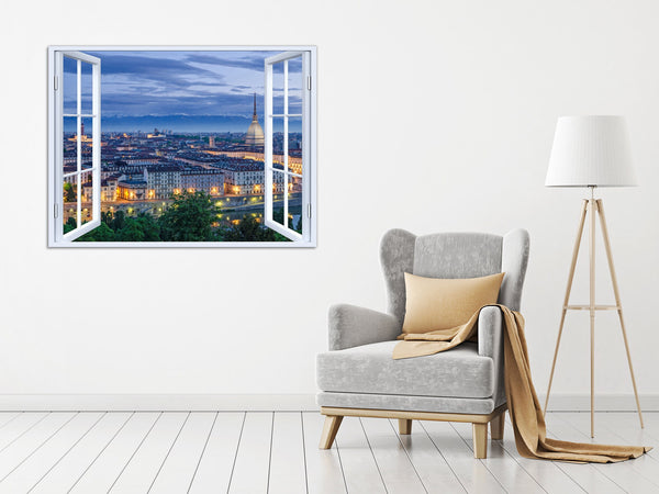 Quadro Finestra torino 100x75 cm Stampa su Tela con Telaio in Legno Arredamento Arte Arredo Moderno - Made in Italy