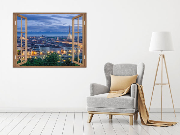 Quadro Finestra torino 100x75 cm Stampa su Tela con Telaio in Legno Arredamento Arte Arredo Moderno - Made in Italy