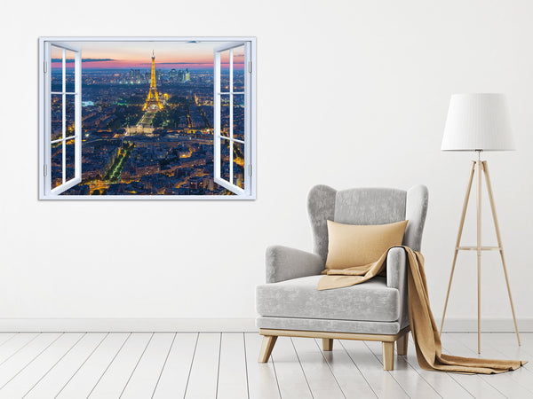 Quadro Finestra parigi Torre Eiffel 100x75 cm Stampa su Tela con Telaio in Legno Arredamento Arte Arredo Moderno - Made in Italy