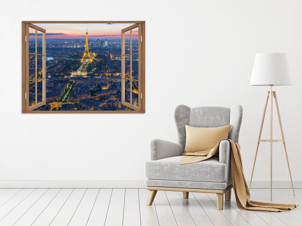 Quadro Finestra parigi Torre Eiffel 100x75 cm Stampa su Tela con Telaio in Legno Arredamento Arte Arredo Moderno - Made in Italy