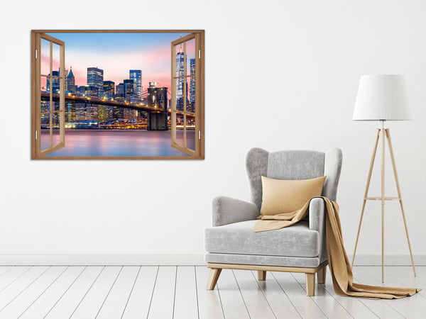 Quadro Finestra new york 100x75 cm Stampa su Tela con Telaio in Legno Arredamento Arte Arredo Moderno - Made in Italy