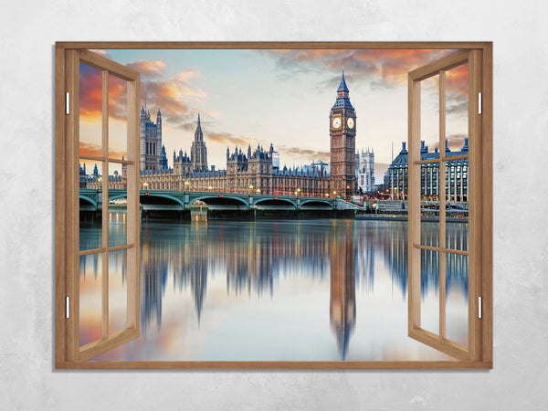 Quadro Finestra londra 100x75 cm Stampa su Tela con Telaio in Legno Arredamento Arte Arredo Moderno - Made in Italy