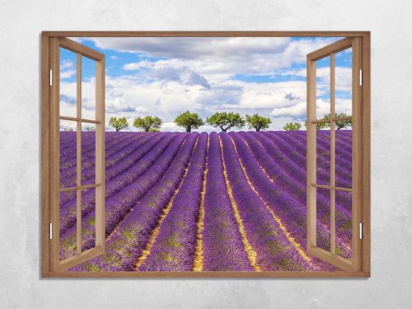 Quadro Finestra paesaggio provenza 100x75 cm Stampa su Tela con Telaio in Legno Arredamento Arte Arredo Moderno - Made in Italy