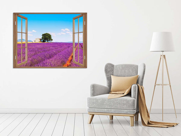 Quadro Finestra paesaggio provenza 100x75 cm Stampa su Tela con Telaio in Legno Arredamento Arte Arredo Moderno - Made in Italy