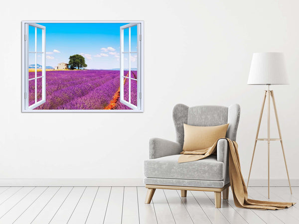 Quadro Finestra paesaggio provenza 100x75 cm Stampa su Tela con Telaio in Legno Arredamento Arte Arredo Moderno - Made in Italy