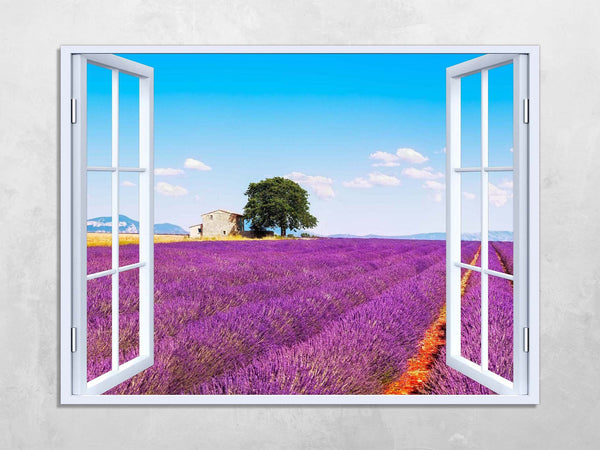 Quadro Finestra paesaggio provenza 100x75 cm Stampa su Tela con Telaio in Legno Arredamento Arte Arredo Moderno - Made in Italy