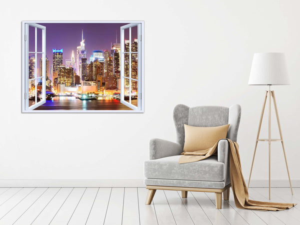Quadro Finestra new york 100x75 cm Stampa su Tela con Telaio in Legno Arredamento Arte Arredo Moderno - Made in Italy