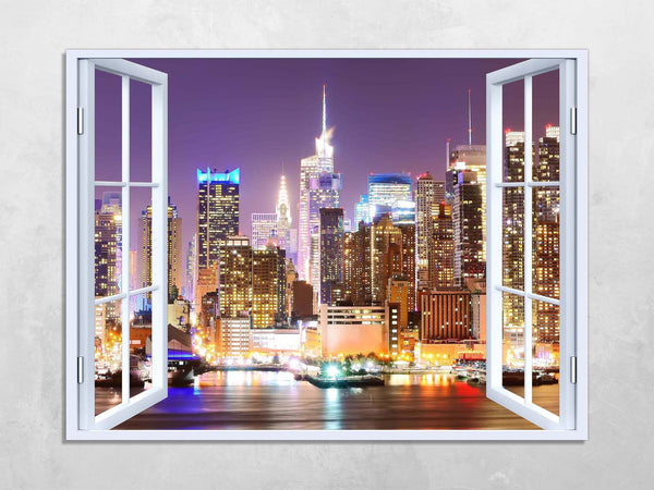 Quadro Finestra new york 100x75 cm Stampa su Tela con Telaio in Legno Arredamento Arte Arredo Moderno - Made in Italy