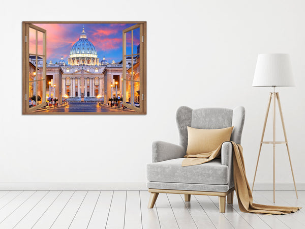 Quadro Finestra roma 100x75 cm Stampa su Tela con Telaio in Legno Arredamento Arte Arredo Moderno - Made in Italy